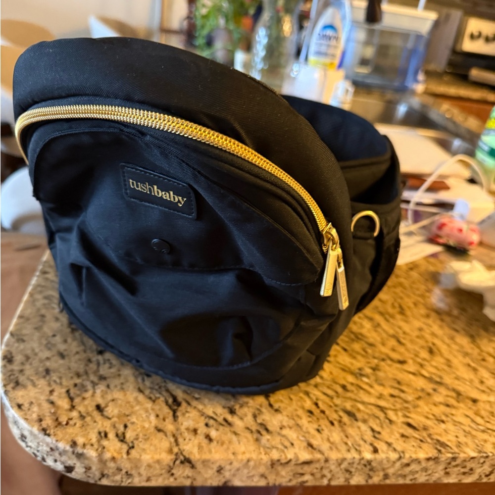 Tushbaby Kids Black Belt Bag with Gold Zipper